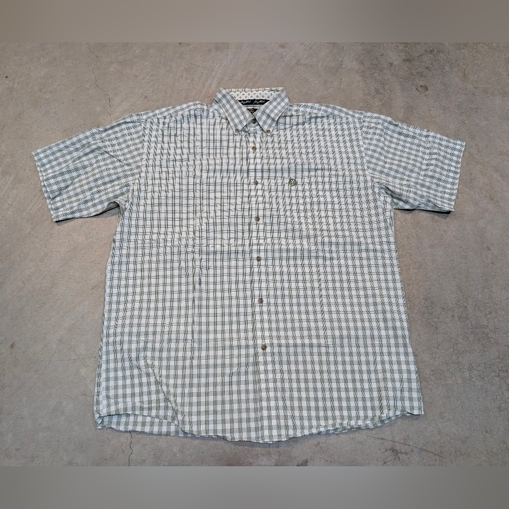 George Strait Wrangler Short Sleeve Button Up Men's XL-XXL? Check Green White